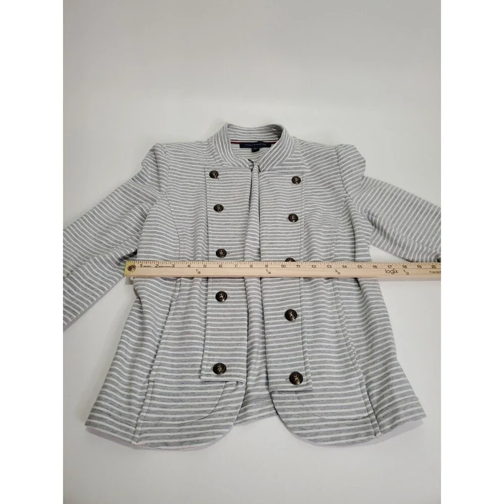 Tommy Hilfiger Button Up Jacket Gray Striped Casual w Pockets‎ Womens Medium